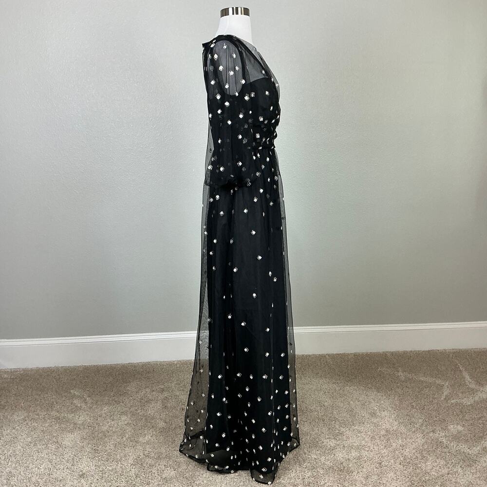 Adrianna Papell Glitter Dot Fit and Flare Evening Gown Black/Gold Size 6 Dress - Picture 4 of 12